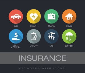 Insurance chart with keywords and icons. Flat design with long shadows
